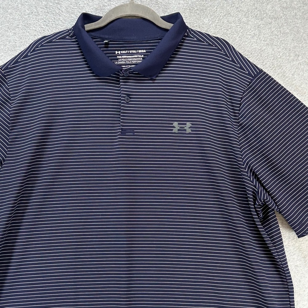 Under Armour Polo Performance Mens XXLT Navy Blue Striped Athletic Golf